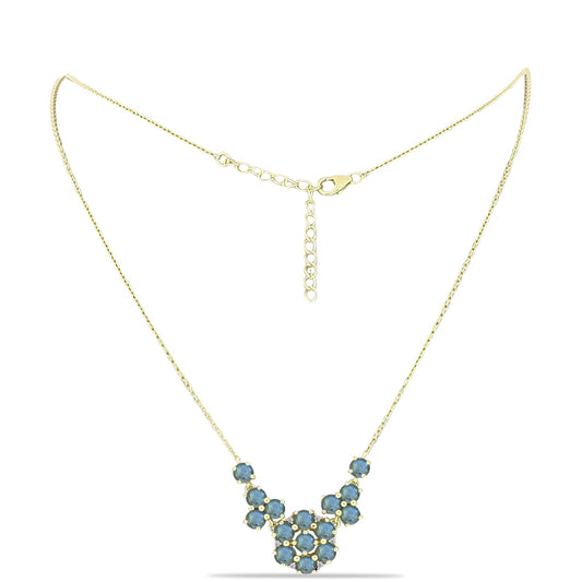 Colar de Prata com Banho de Ouro com Labradorite e Topázio Branco  Contraste: Cabeca de Veado (800)