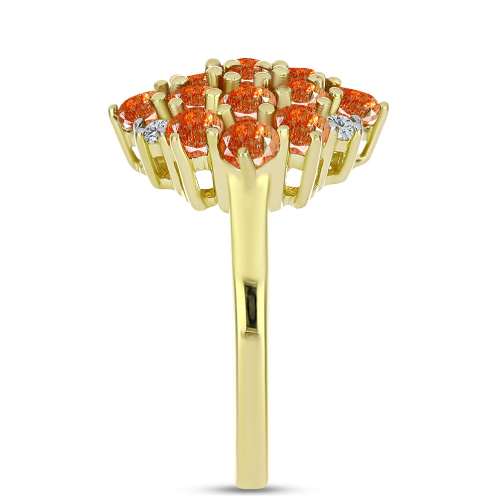 Anel de Prata com Banho de Ouro com Pedra do Sol de Oregon e Topázio Branco  Contraste: Cabeca de Veado (800) 4 