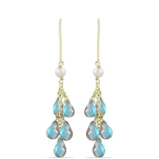 Brincos de Prata com Banho de Ouro com Labradorite