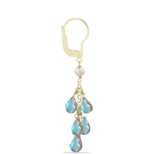 Brincos de Prata com Banho de Ouro com Labradorite