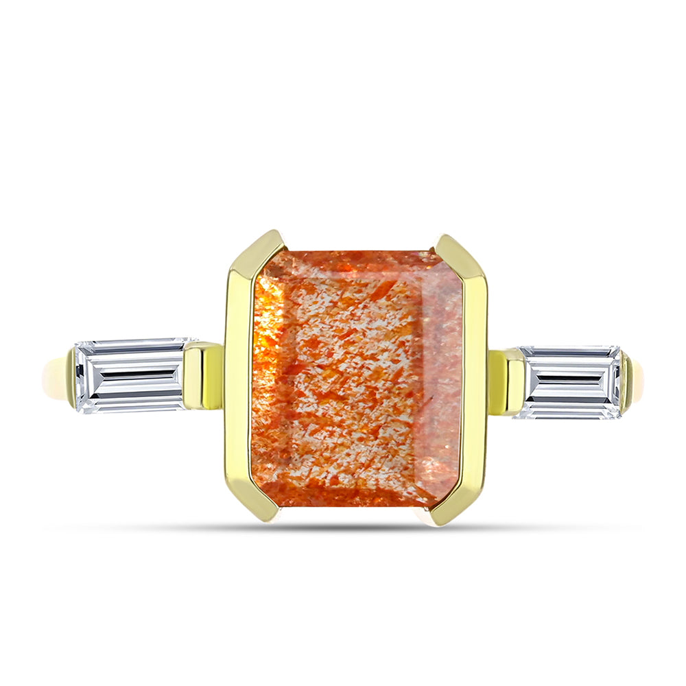 Anel de Prata com Banho de Ouro com Pedra do Sol de Oregon e Topázio Branco 1 
