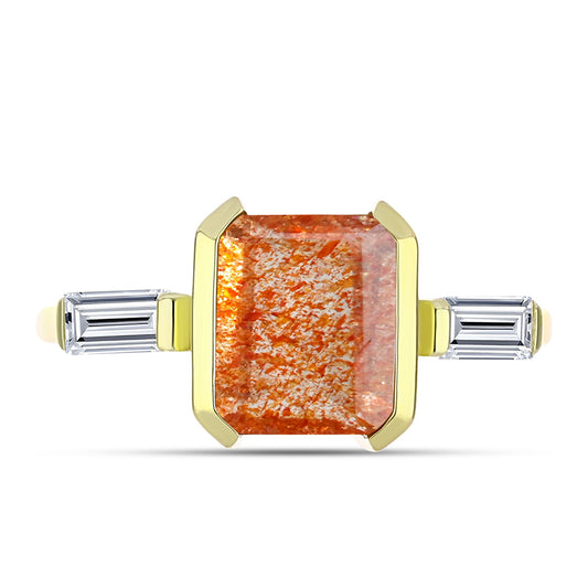 Anel de Prata com Banho de Ouro com Pedra do Sol de Oregon e Topázio Branco