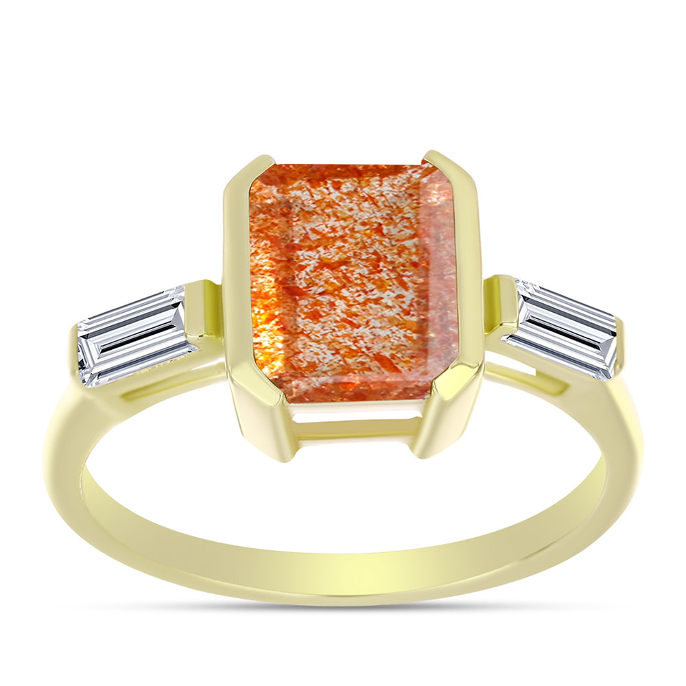 Anel de Prata com Banho de Ouro com Pedra do Sol de Oregon e Topázio Branco 3 