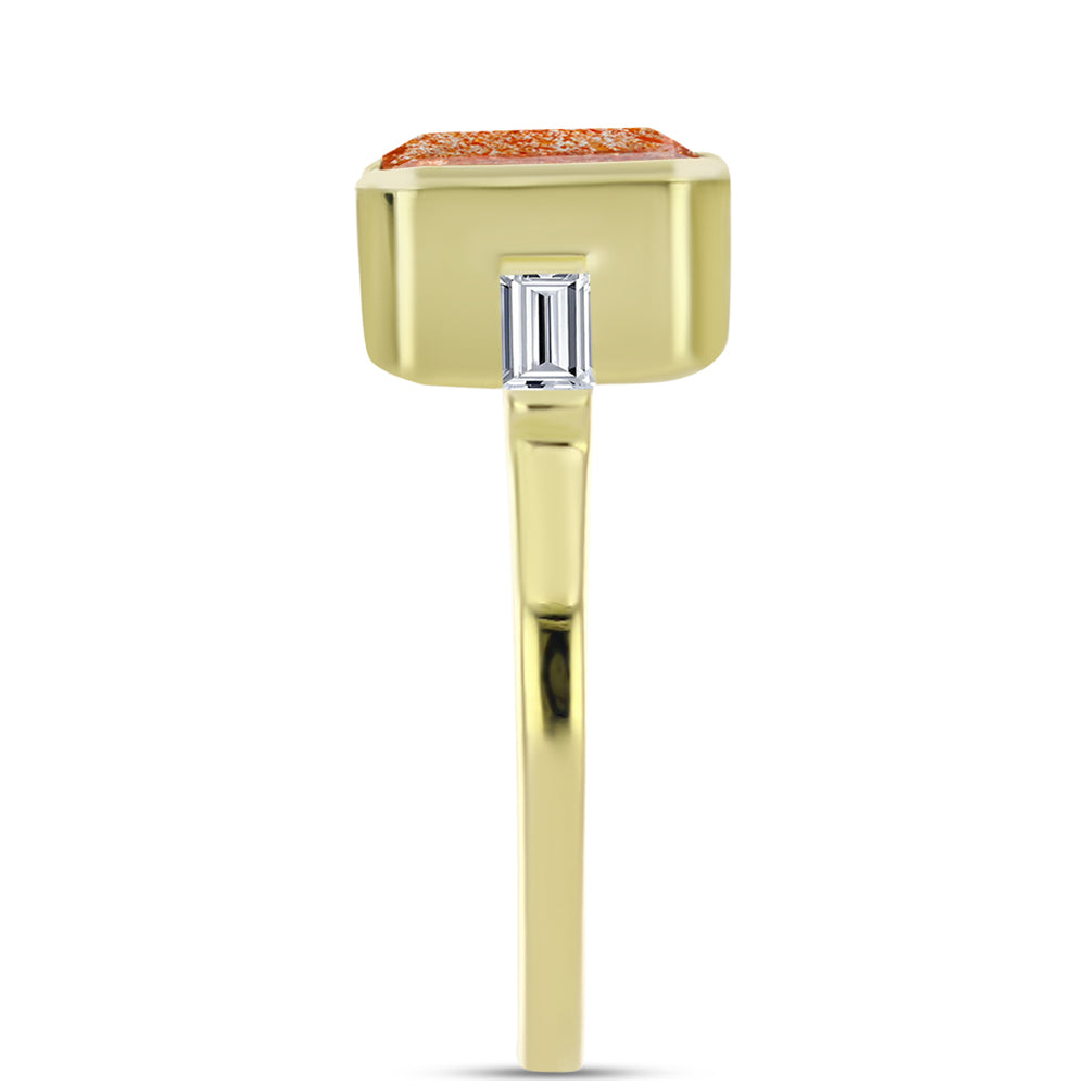 Anel de Prata com Banho de Ouro com Pedra do Sol de Oregon e Topázio Branco 4 