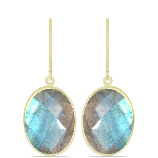 Brincos de Prata com Banho de Ouro com Labradorite