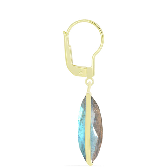 Brincos de Prata com Banho de Ouro com Labradorite
