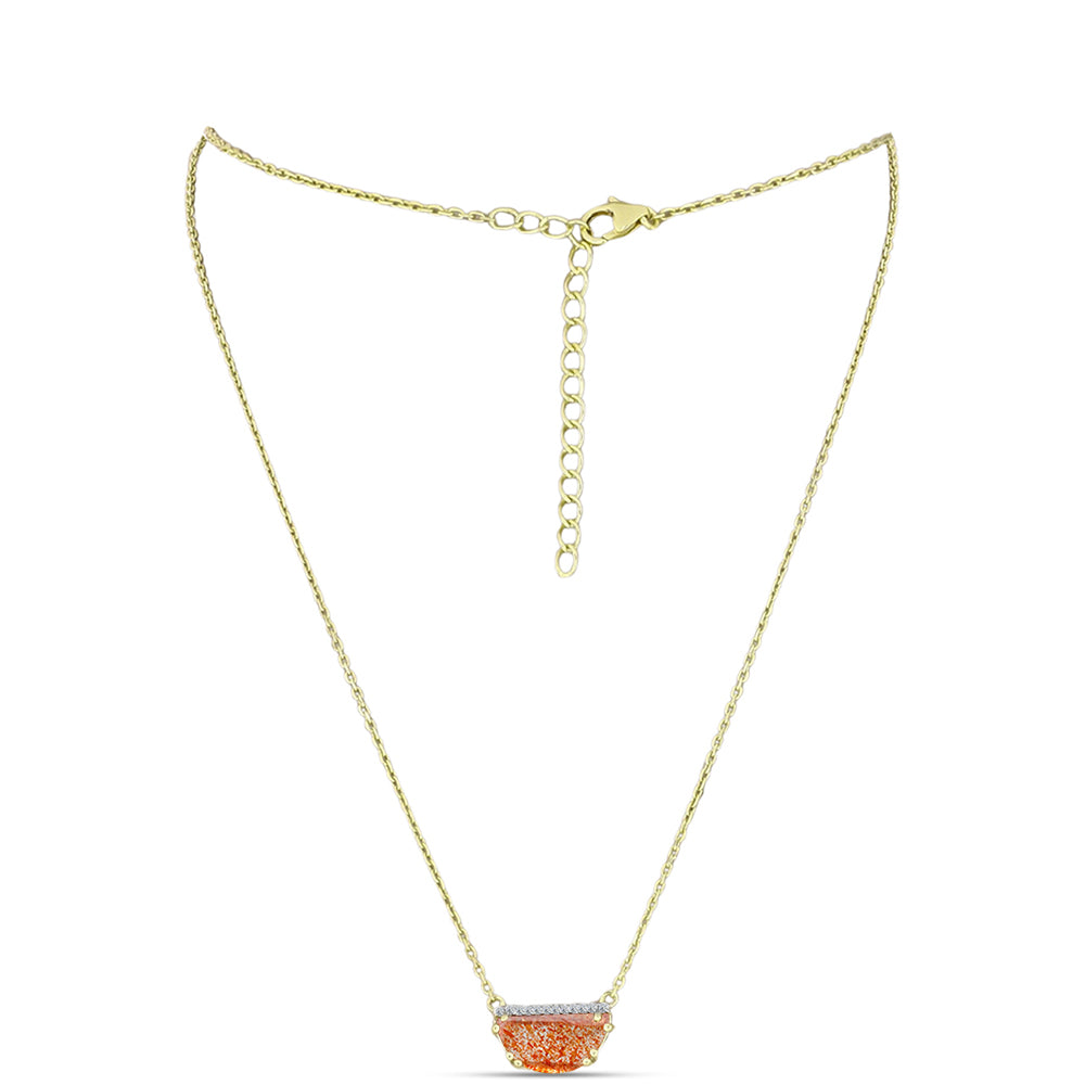 Colar de Prata com Banho de Ouro com Pedra do Sol de Oregon e Topázio Branco  Contraste: Cabeca de Veado (800)