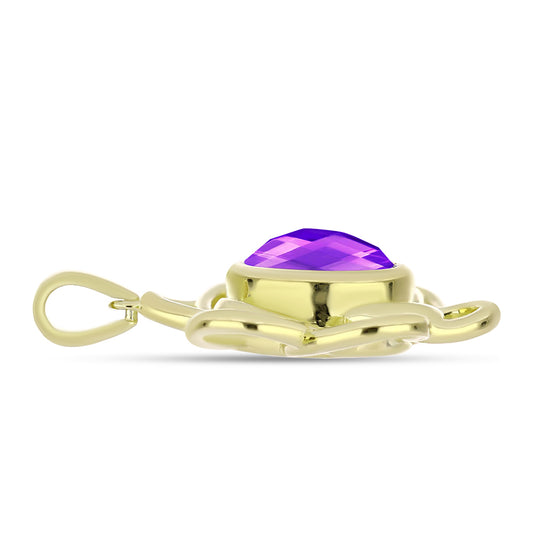 Pendente de Prata com Banho de Ouro com Ágata Roxa  Contraste: Cabeca de Veado (800)