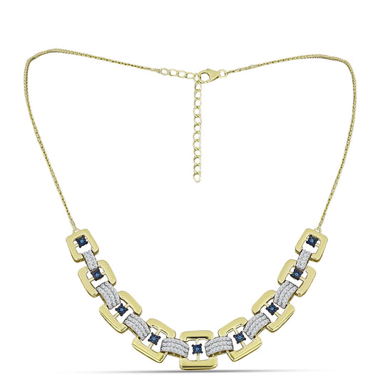 Colar de Prata com Banho de Ouro com Diamante Azul e Topázio Branco  Contraste: Cabeca de Veado (800)