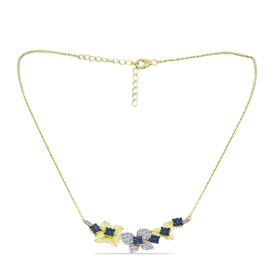Colar de Prata com Banho de Ouro com Diamante Azul e Topázio Branco  Contraste: Cabeca de Veado (800)