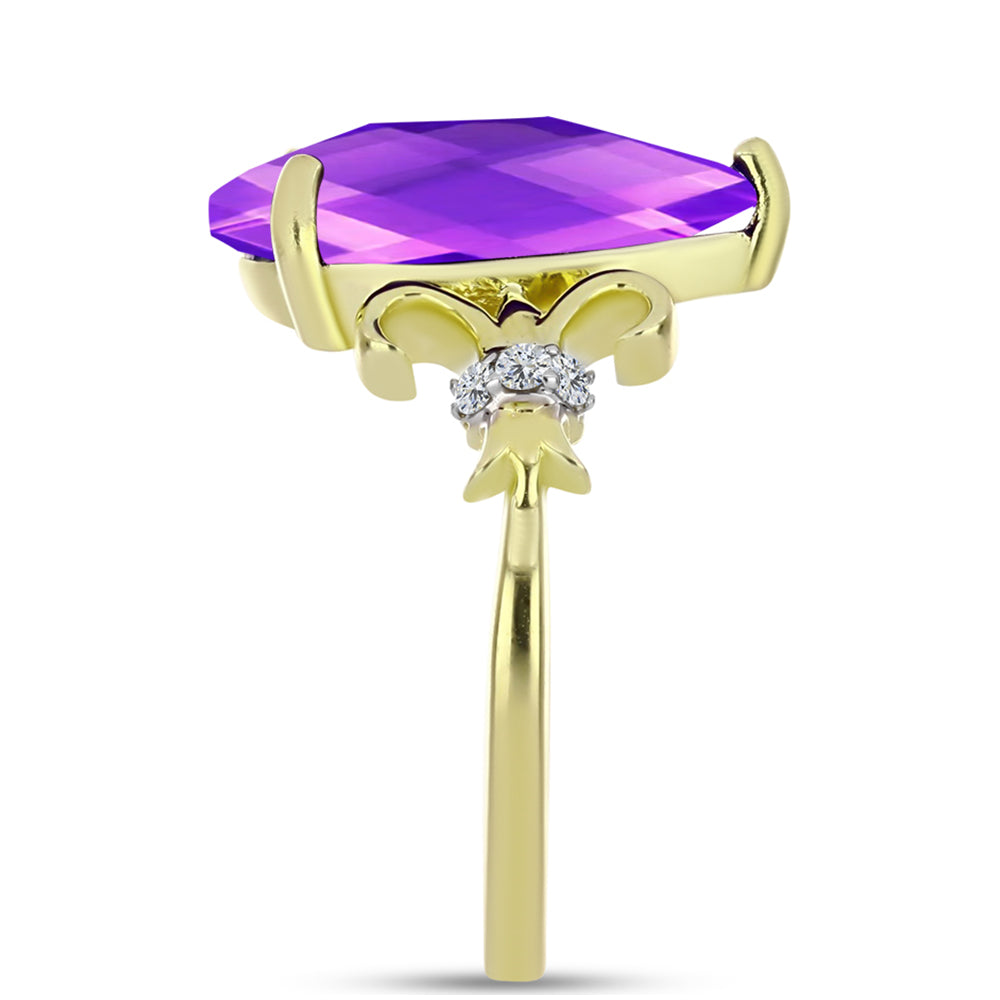 Anel de Prata com Banho de Ouro com Ágata Roxa e Topázio Branco 4 