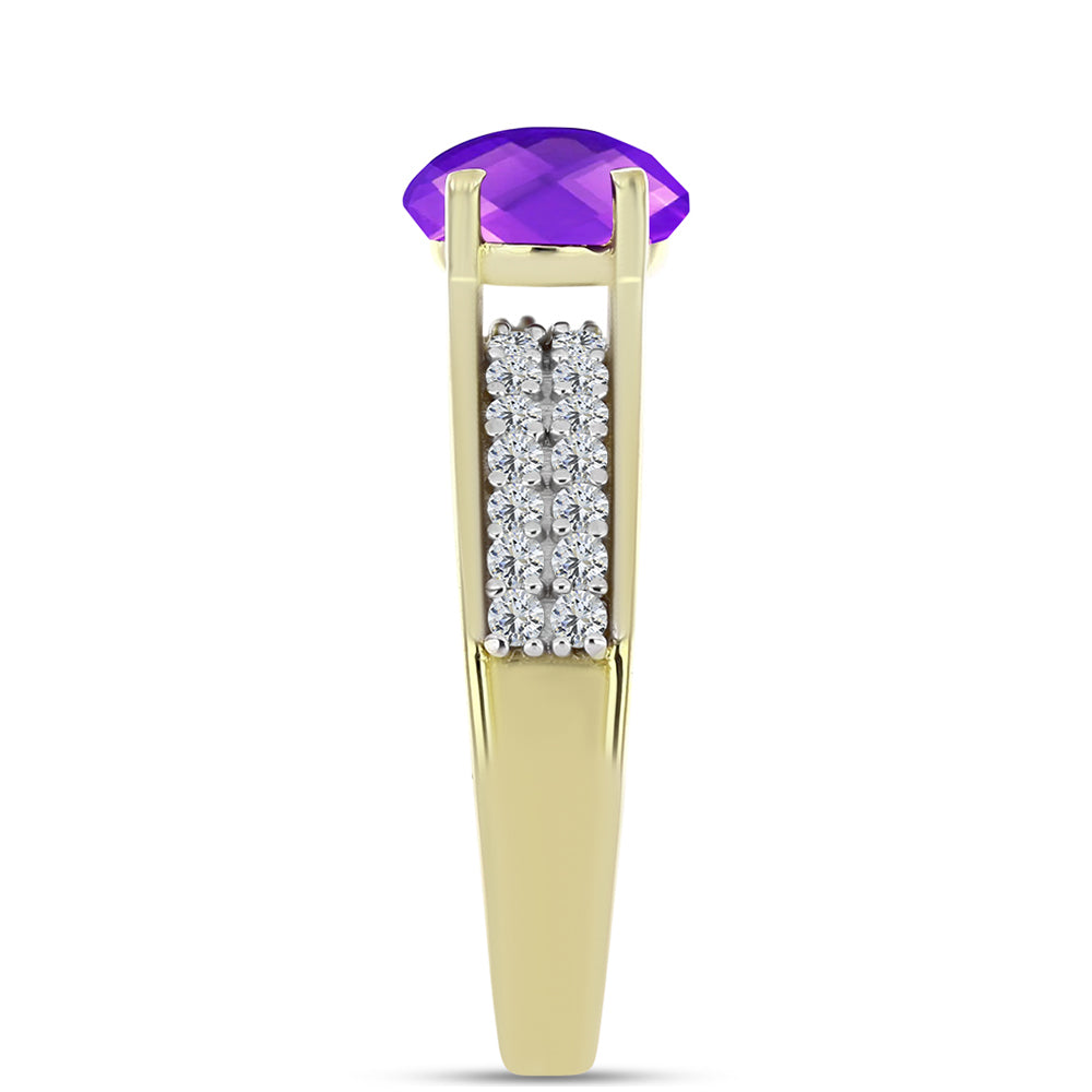 Anel de Prata com Banho de Ouro com Ágata Roxa e Topázio Branco  Contraste: Cabeca de Veado (800) 4 