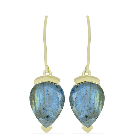 Brincos de Prata com Banho de Ouro com Labradorite