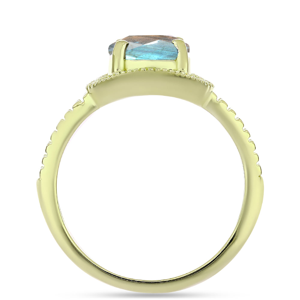 Anel de Prata com Banho de Ouro com Labradorite  Contraste: Cabeca de Veado (800)