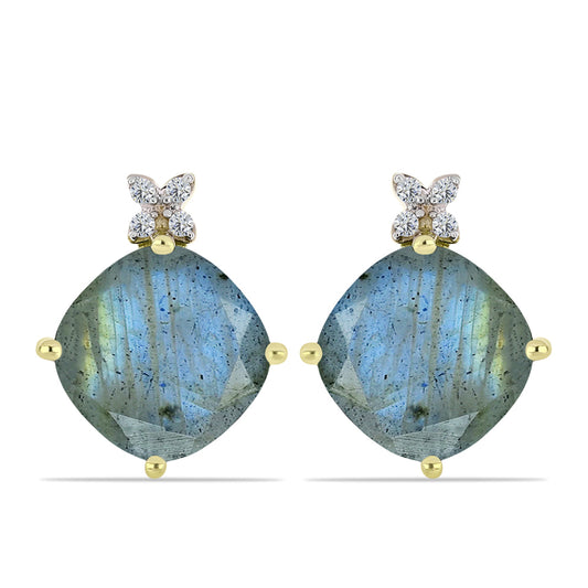Brincos de Prata com Banho de Ouro com Labradorite e Topázio Branco