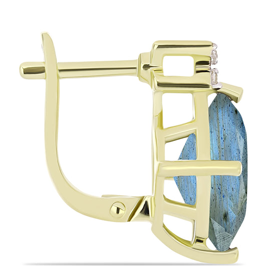 Brincos de Prata com Banho de Ouro com Labradorite e Topázio Branco
