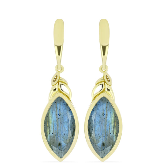 Brincos de Prata com Banho de Ouro com Labradorite  Contraste: Cabeca de Veado (800)