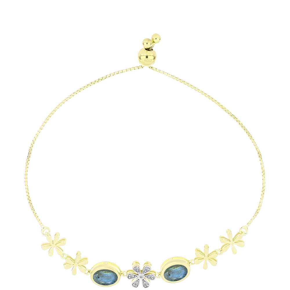Pulseira de Prata com Banho de Ouro com Labradorite e Topázio Branco  Contraste: Cabeca de Veado (800) 1 