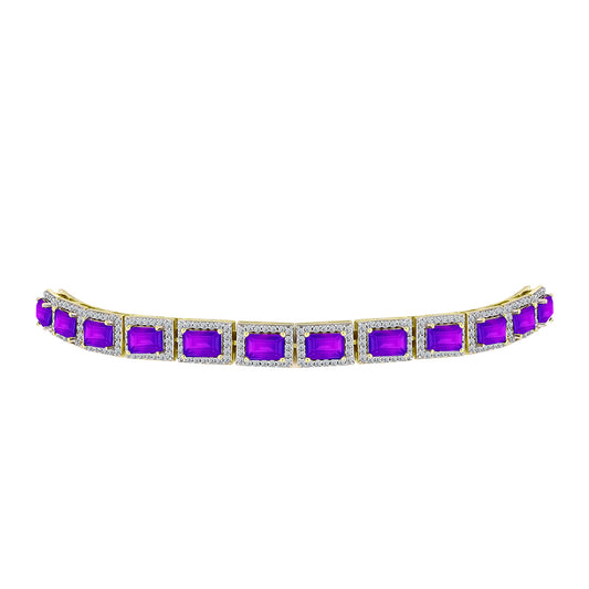 Pulseira de Prata com Banho de Ouro com Ágata Roxa e Topázio Branco  Contraste: Cabeca de Veado (800)