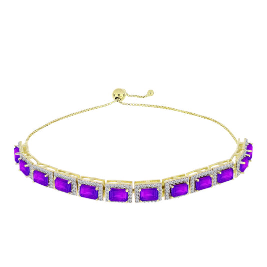 Pulseira de Prata com Banho de Ouro com Ágata Roxa e Topázio Branco  Contraste: Cabeca de Veado (800)