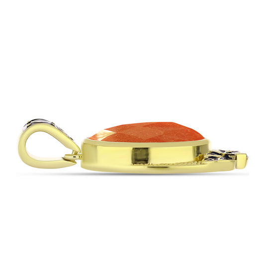 Pendente de Prata com Banho de Ouro com Pedra do Sol de Oregon  Contraste: Cabeca de Veado (800)