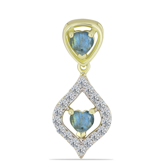 Pendente de Prata com Banho de Ouro com Labradorite e Topázio Branco