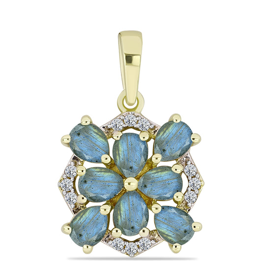 Pendente de Prata com Banho de Ouro com Labradorite e Topázio Branco