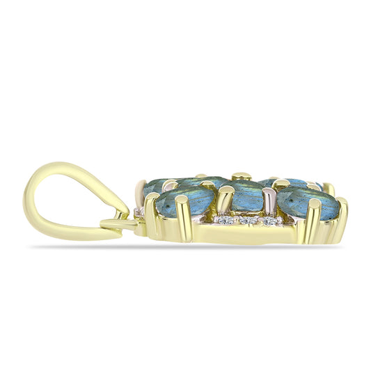 Pendente de Prata com Banho de Ouro com Labradorite e Topázio Branco