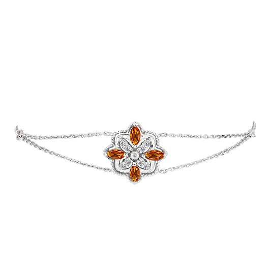 Pulseira de Prata com Citrino Madeira e Topázio Branco  Contraste: Cabeca de Veado (800)