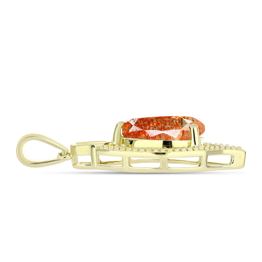 Pendente de Prata com Banho de Ouro com Pedra do Sol de Oregon