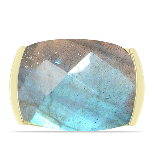 Anel de Prata com Banho de Ouro com Labradorite  Contraste: Cabeca de Veado (800)