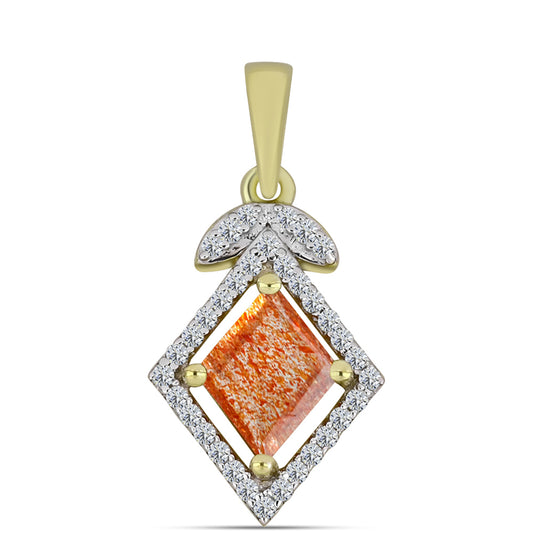 Pendente de Prata com Banho de Ouro com Pedra do Sol de Oregon e Topázio Branco