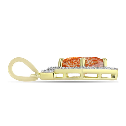 Pendente de Prata com Banho de Ouro com Pedra do Sol de Oregon e Topázio Branco