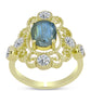 Anel de Prata com Banho de Ouro com Labradorite e Topázio Branco  Contraste: Cabeca de Veado (800)