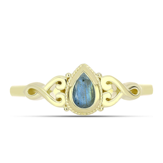 Anel de Prata com Banho de Ouro com Labradorite