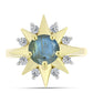Anel de Prata com Banho de Ouro com Labradorite e Topázio Branco  Contraste: Cabeca de Veado (800)