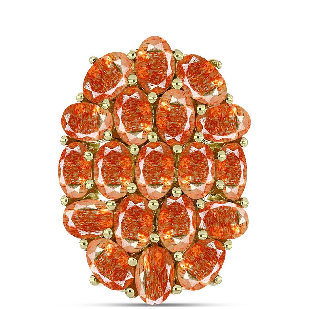 Anel de Prata com Banho de Ouro com Pedra do Sol de Oregon  Contraste: Cabeca de Veado (800)