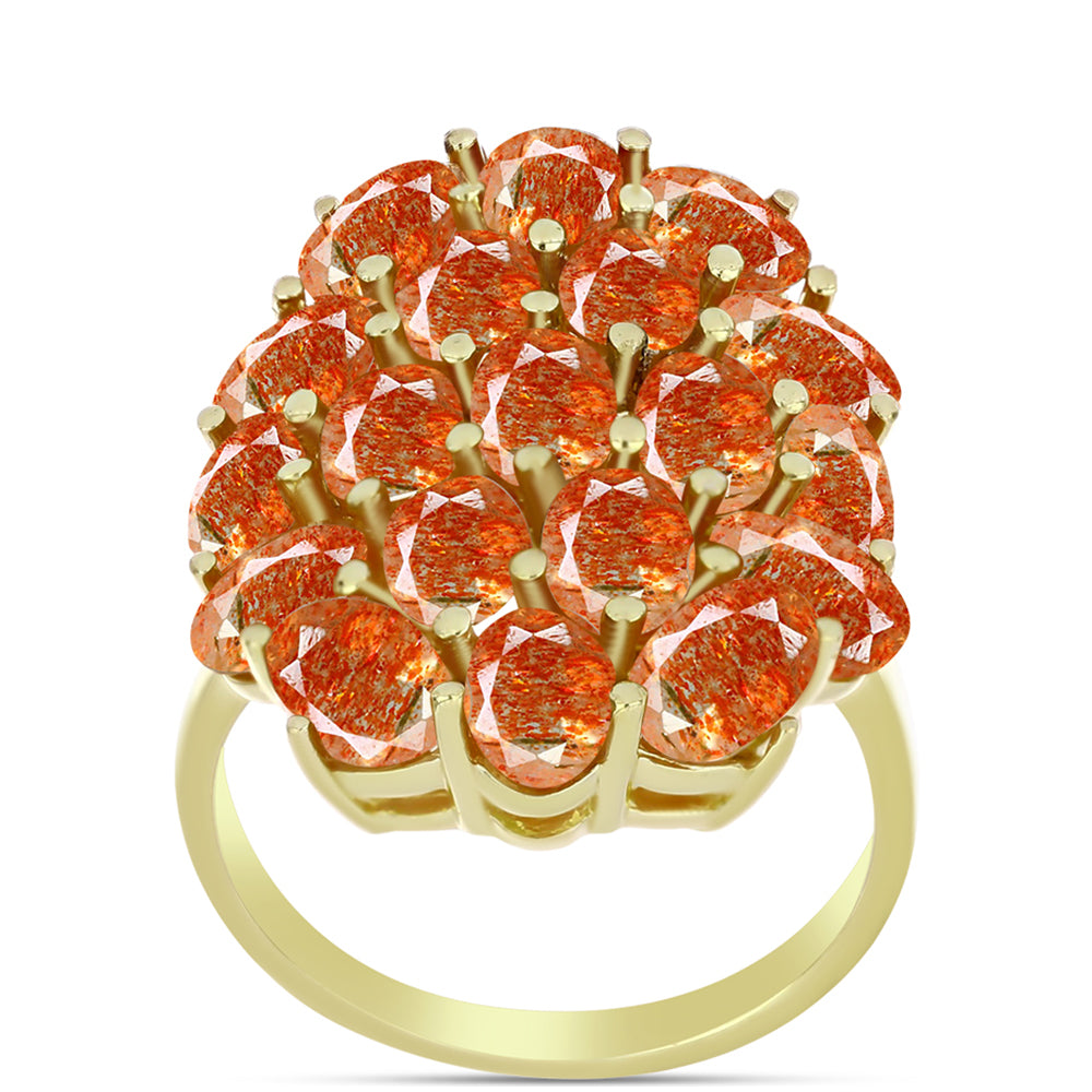 Anel de Prata com Banho de Ouro com Pedra do Sol de Oregon  Contraste: Cabeca de Veado (800) 7 