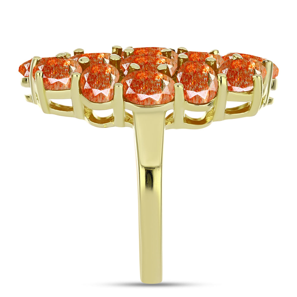 Anel de Prata com Banho de Ouro com Pedra do Sol de Oregon  Contraste: Cabeca de Veado (800)