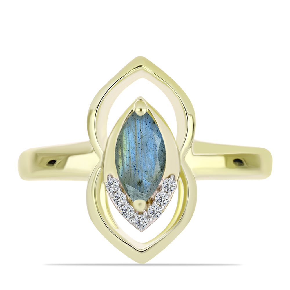 Anel de Prata com Banho de Ouro com Labradorite e Topázio Branco 1 
