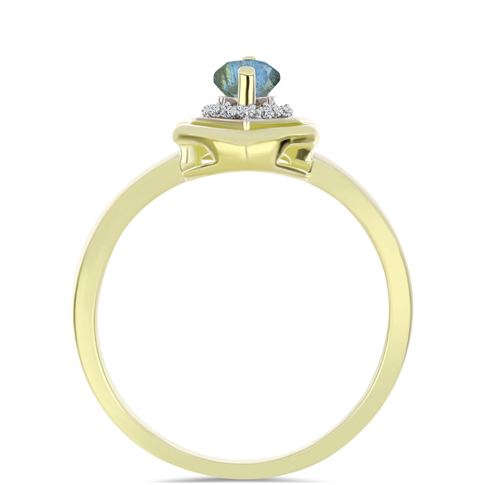 Anel de Prata com Banho de Ouro com Labradorite e Topázio Branco