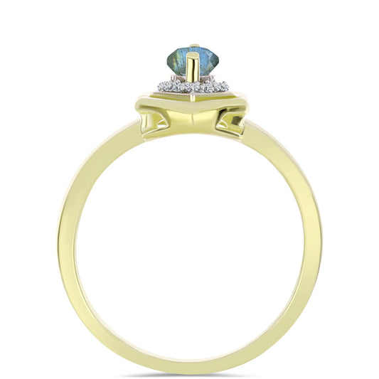 Anel de Prata com Banho de Ouro com Labradorite e Topázio Branco
