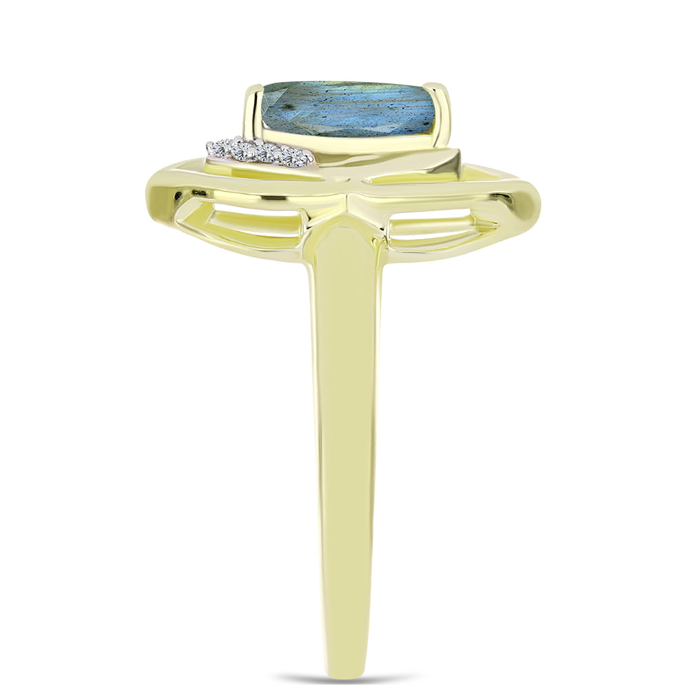 Anel de Prata com Banho de Ouro com Labradorite e Topázio Branco 4 