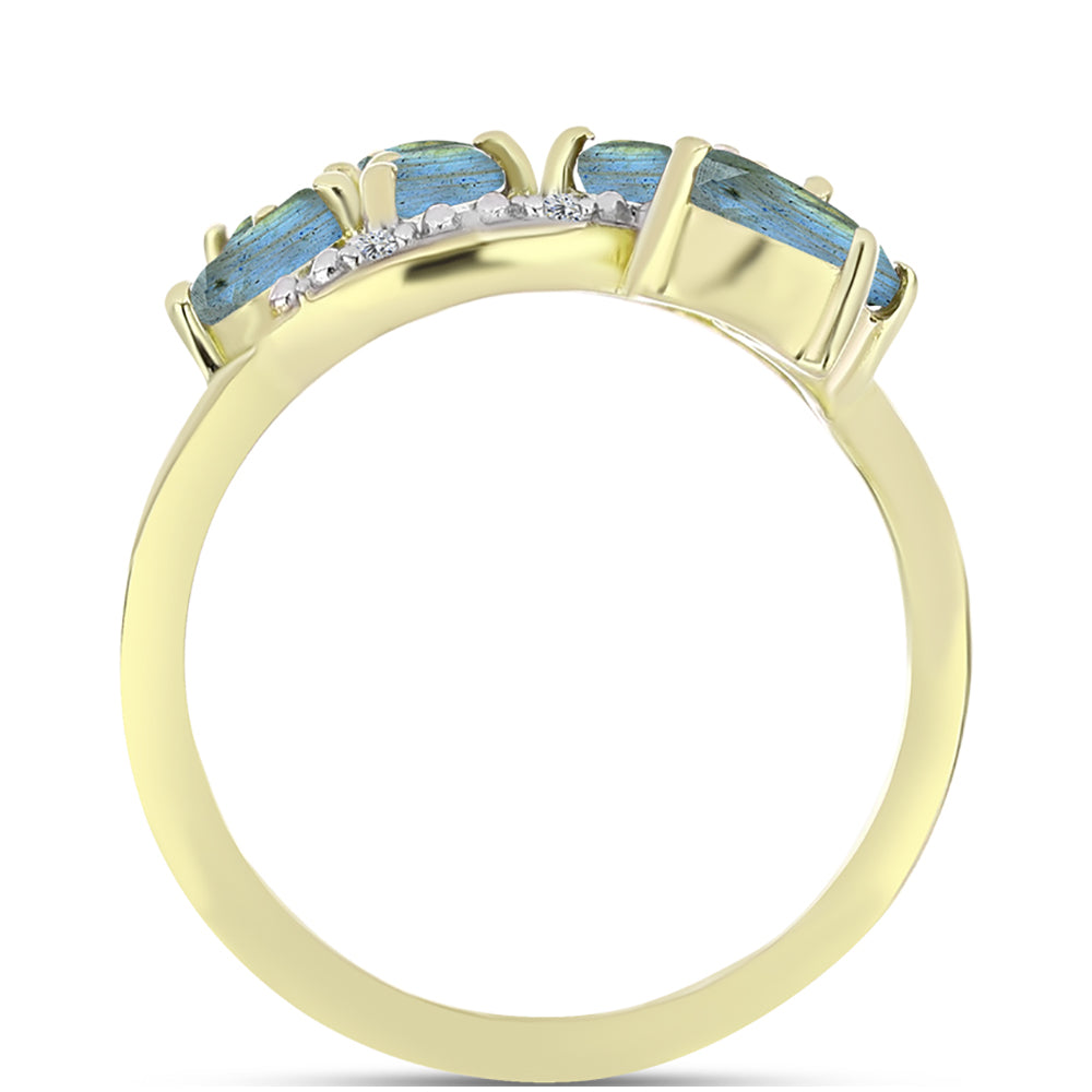 Anel de Prata com Banho de Ouro com Labradorite e Topázio Branco