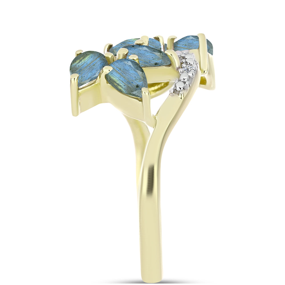 Anel de Prata com Banho de Ouro com Labradorite e Topázio Branco