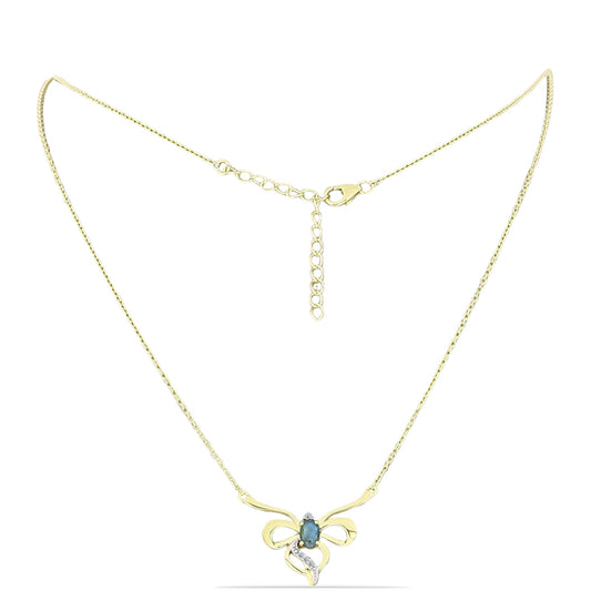 Colar de Prata com Banho de Ouro com Labradorite e Topázio Branco  Contraste: Cabeca de Veado (800)