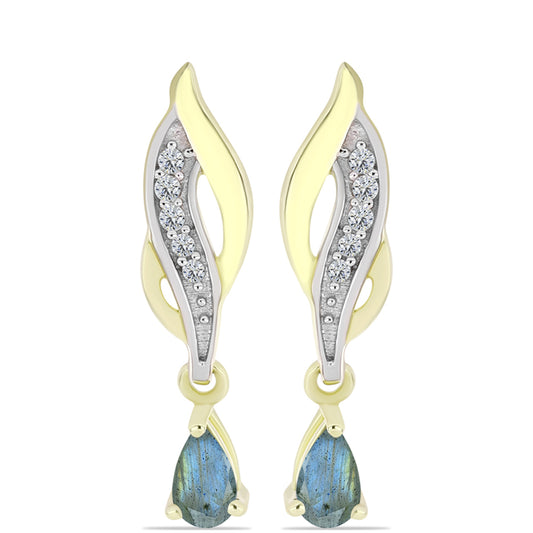 Brincos de Prata com Banho de Ouro com Labradorite e Topázio Branco