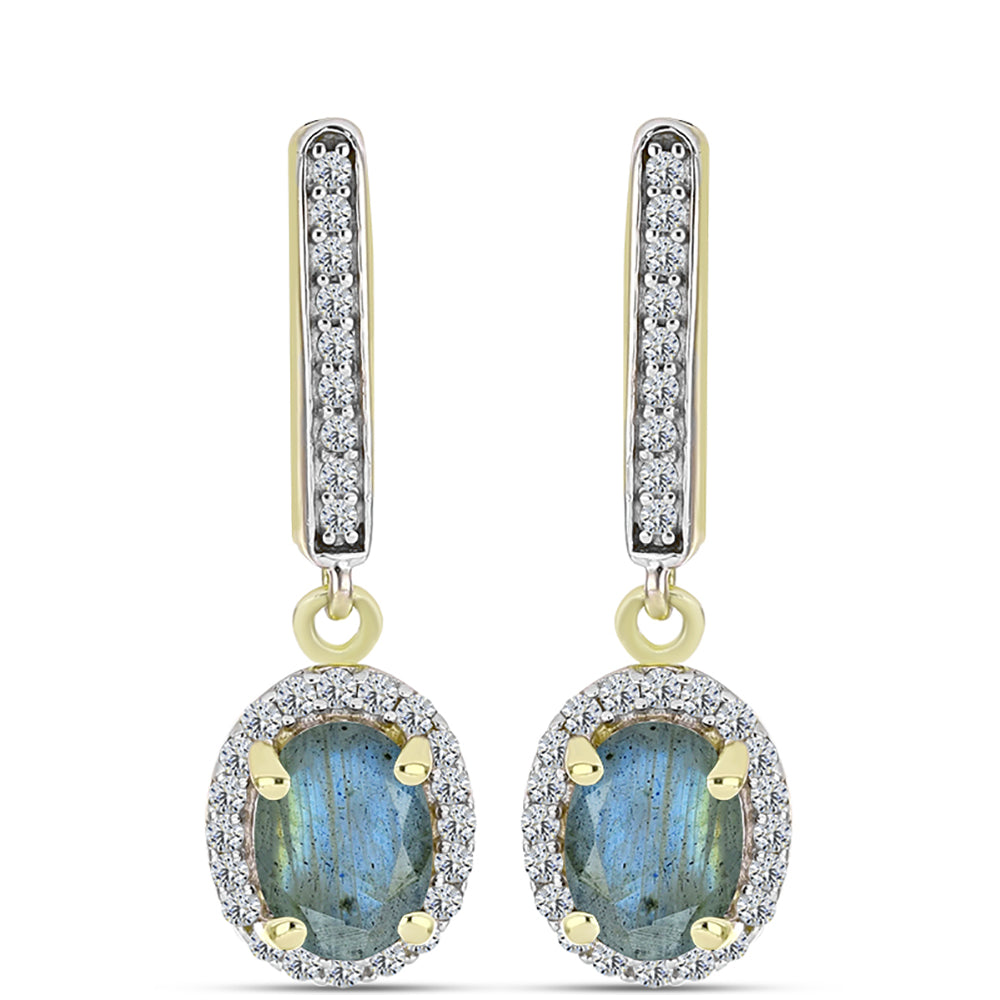 Brincos de Prata com Banho de Ouro com Labradorite e Topázio Branco 1 