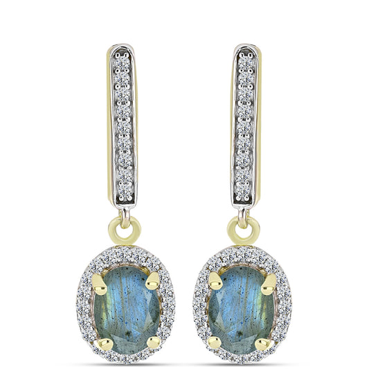 Brincos de Prata com Banho de Ouro com Labradorite e Topázio Branco