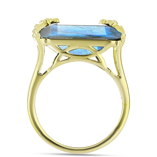 Anel de Prata com Banho de Ouro com Labradorite  Contraste: Cabeca de Veado (800)